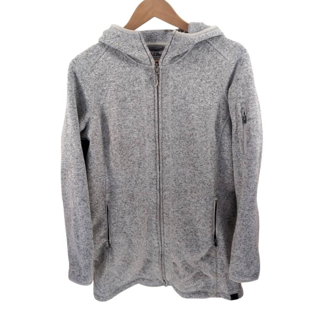 L.L. Bean Marled Knit Longline Zip Front Hoodie Sweatshirt Women's M Medium GORP